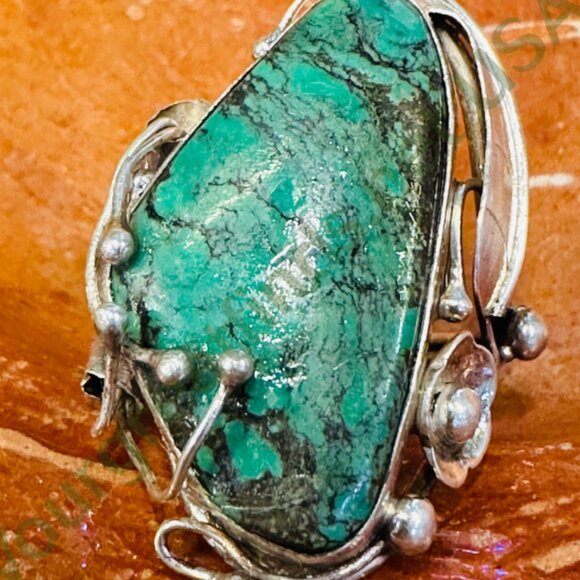 Vintage Sterling SIlver & Spider Web Turquoise Ring Size 7 - Picture 5 of 6